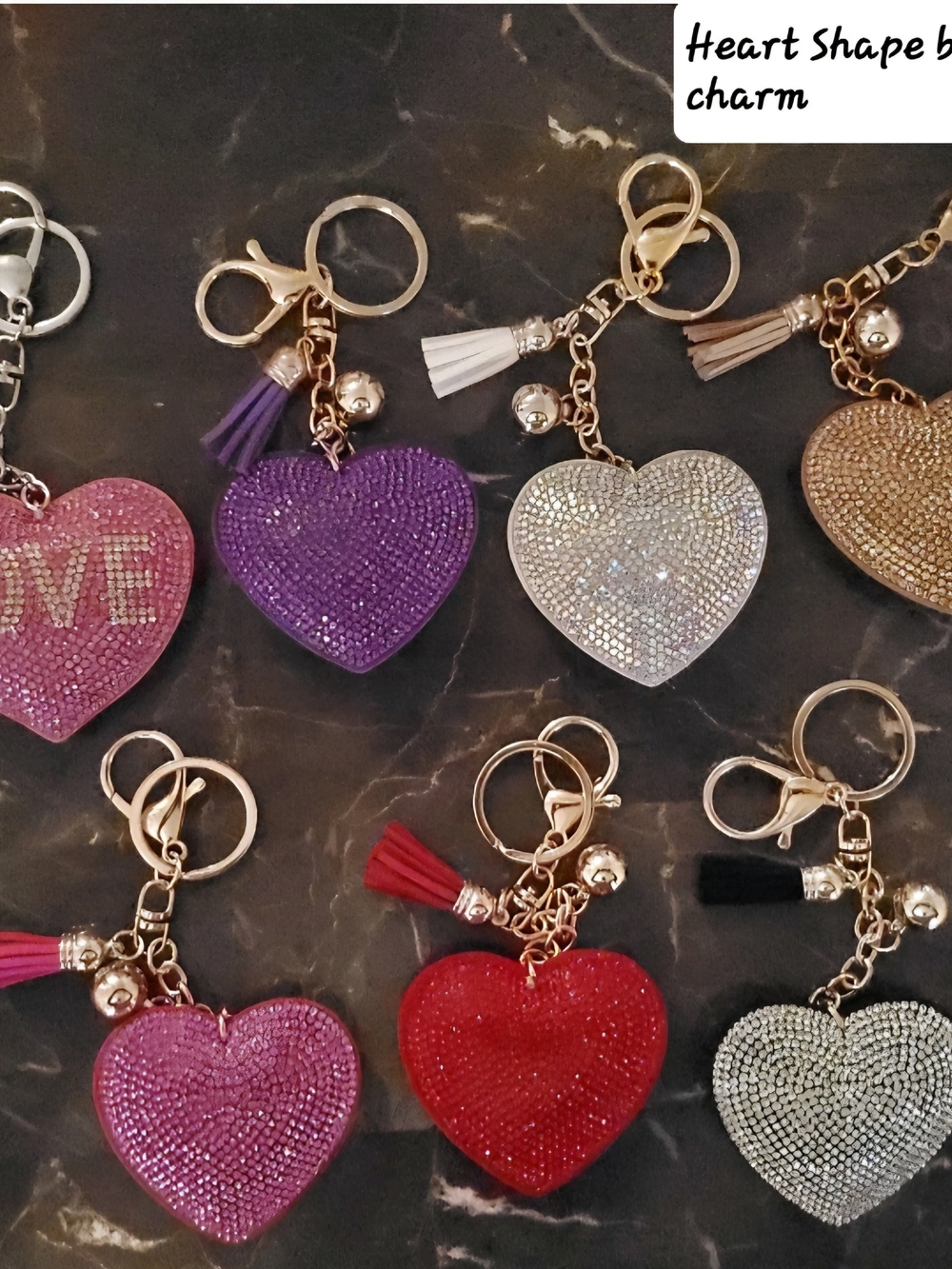 Heart Crystal Tassel Keychain - Red, Purple, Pink, Silver